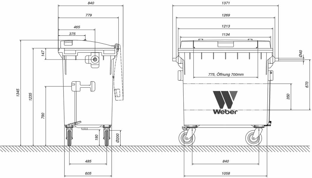 770 л LiL Контейнер для вторсырья Чертеж с размерами