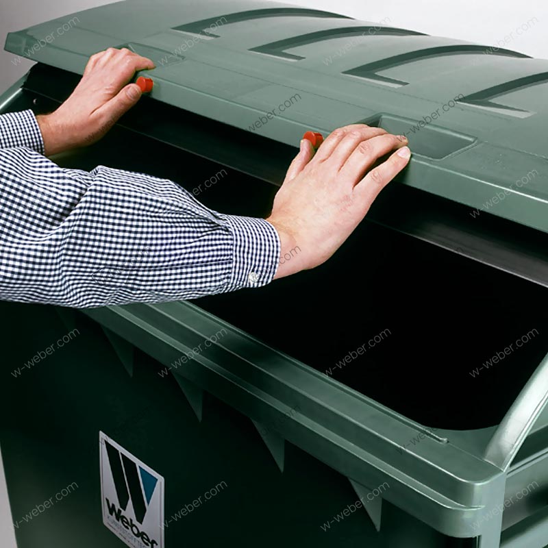 Изображения открывания крышки мусорных баков 1100 л rl